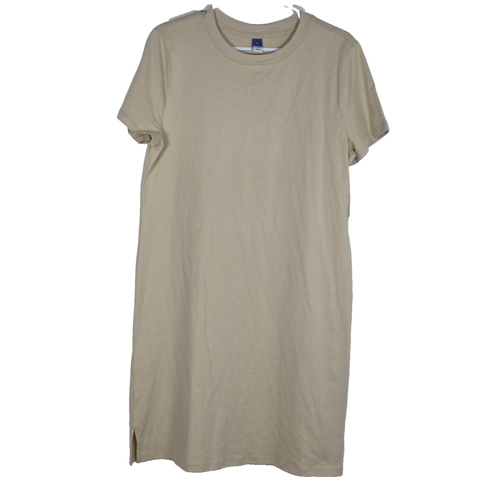 Old Navy Womens Large Tee Shirt Dress Beige NWT Shift Cotton Casual Summer Mini